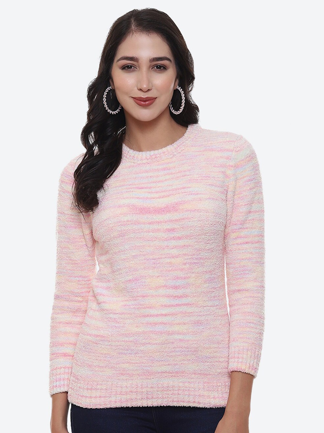 

2Bme Striped Round Neck Pullover, Pink