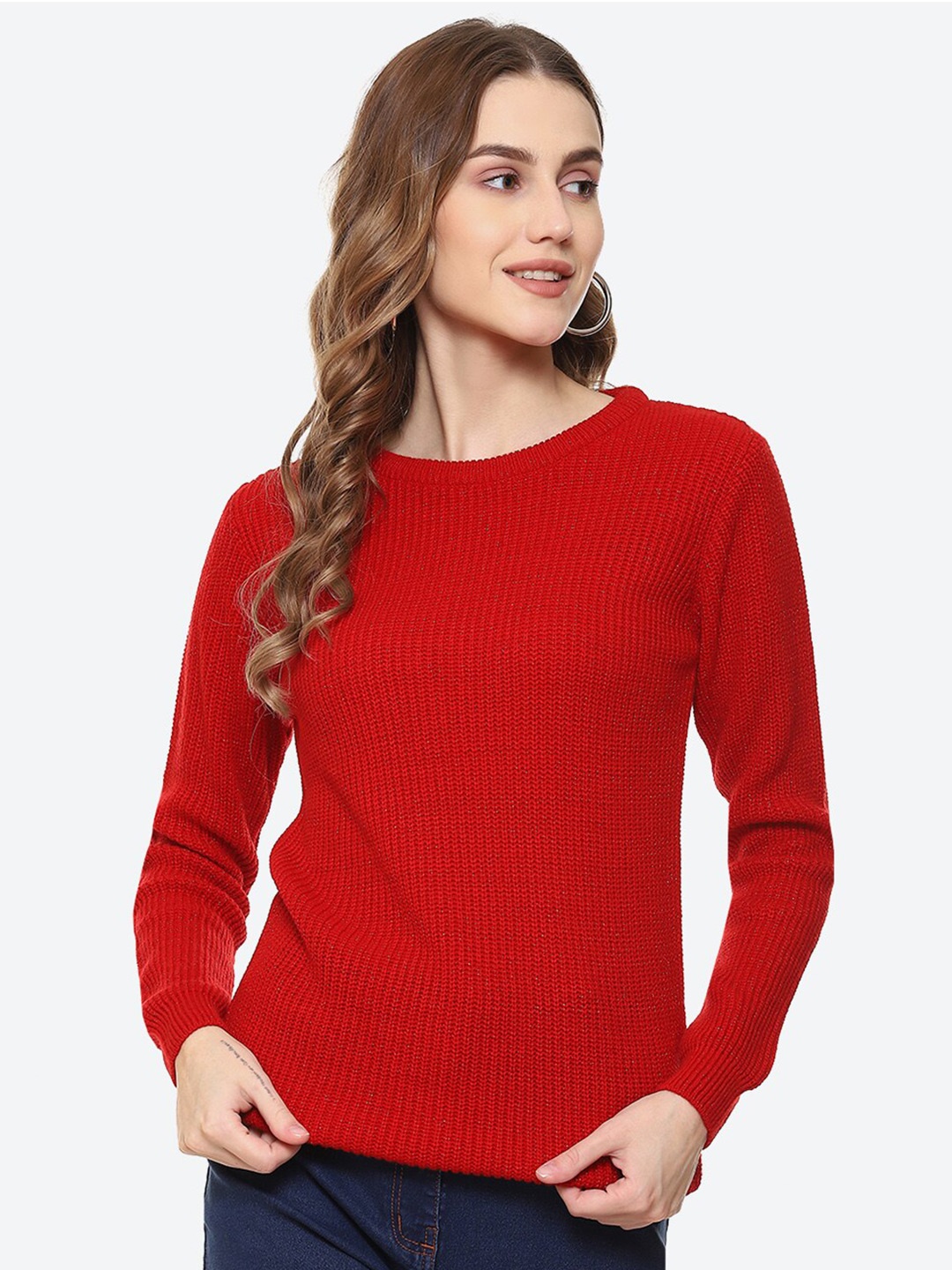 

2Bme Ribbed Acrylic Pullover, Red