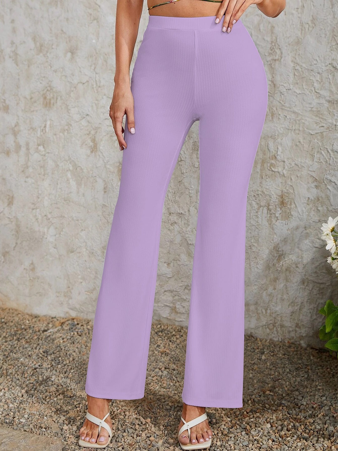 

BAESD Women Relaxed Straight Leg Skinny Fit High-Rise Wrinkle Free Bootcut Trousers, Purple