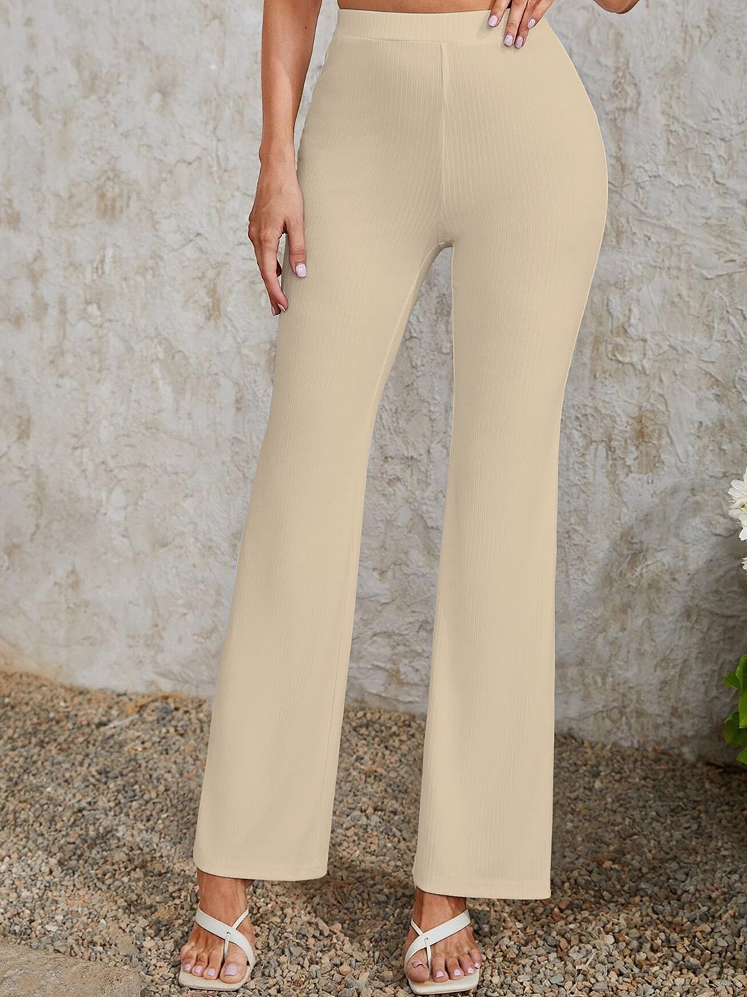 

BAESD Women Relaxed Straight Leg Skinny Fit High-Rise Wrinkle Free Bootcut Trousers, Nude