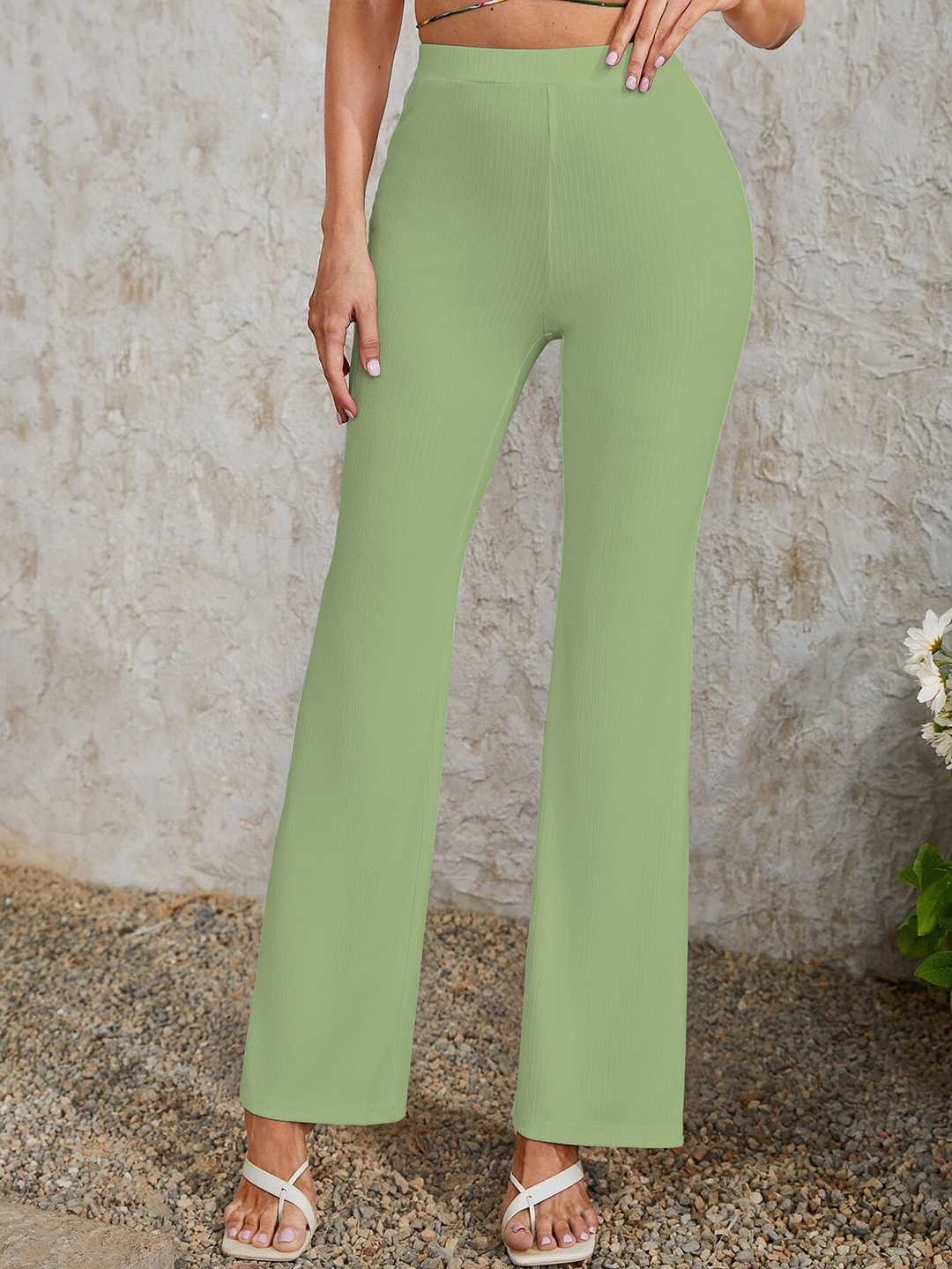 

BAESD Women Relaxed Straight Leg Skinny Fit High-Rise Wrinkle Free Bootcut Trousers, Green