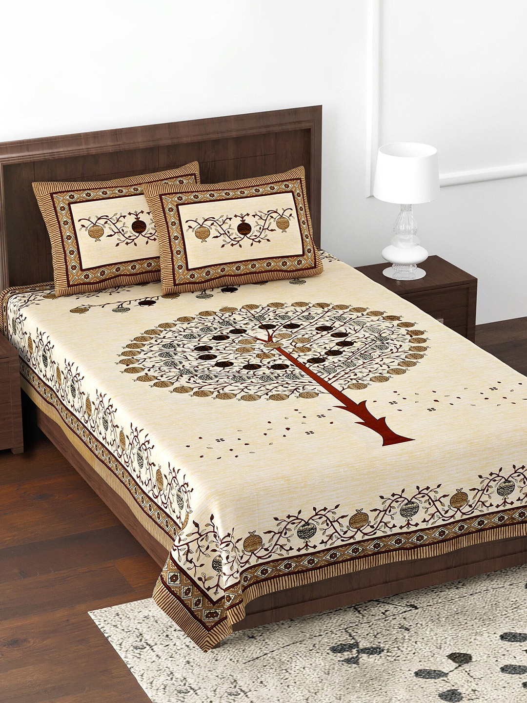

JAIPUR FABRIC Festive Creation Brown Printed Cotton 180 TC Single Bedsheet & Pillow Covers