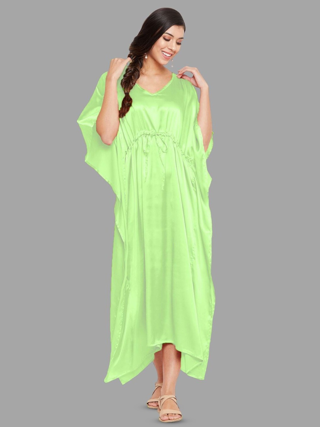 

Riara V-Neck Satin Kaftan Nightdress, Green