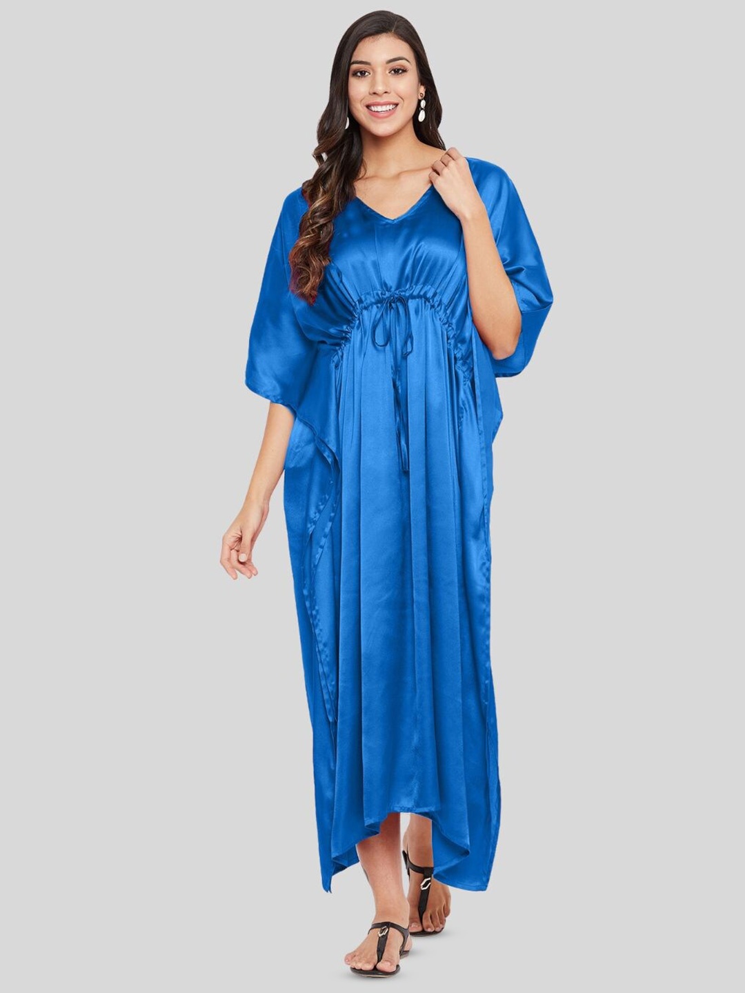 

Riara V-Neck Satin Kaftan Nightdress, Blue