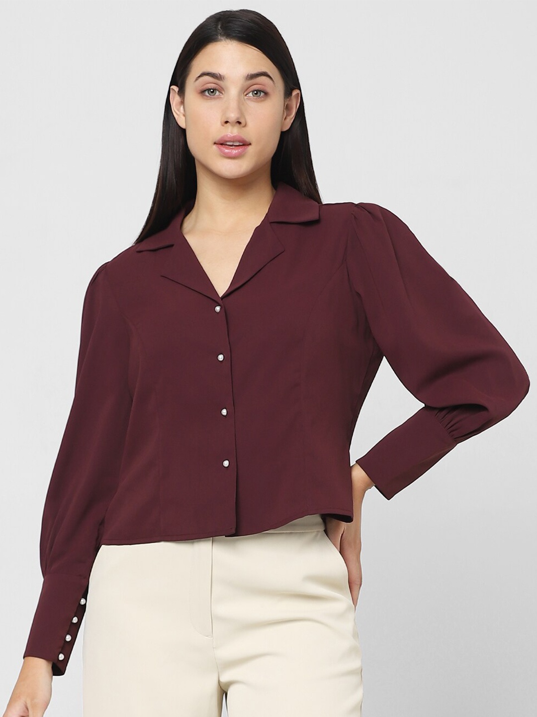 

Vero Moda Cuban Collar Casual Shirt, Maroon