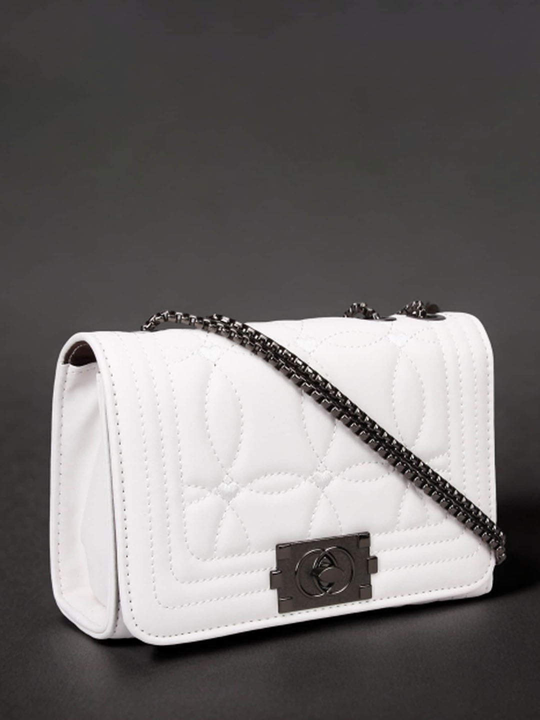 

Diva Dale Textured Structured Sling Bag with Quilted Details, White