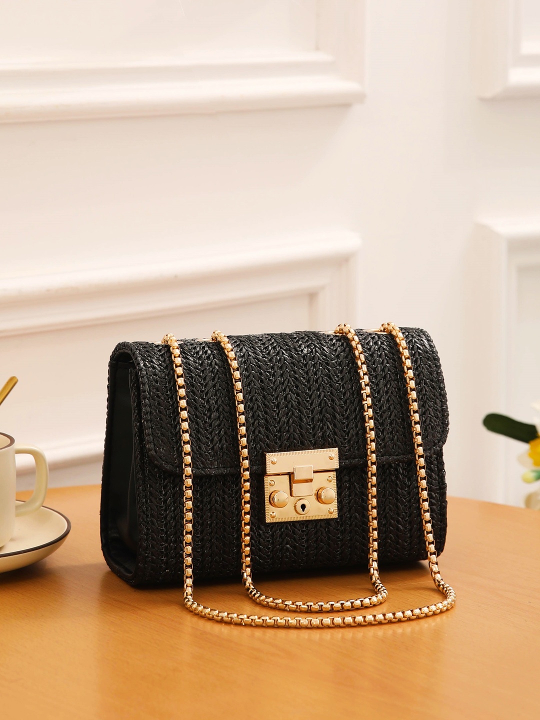 

Diva Dale Textured Structured Sling Bag, Black
