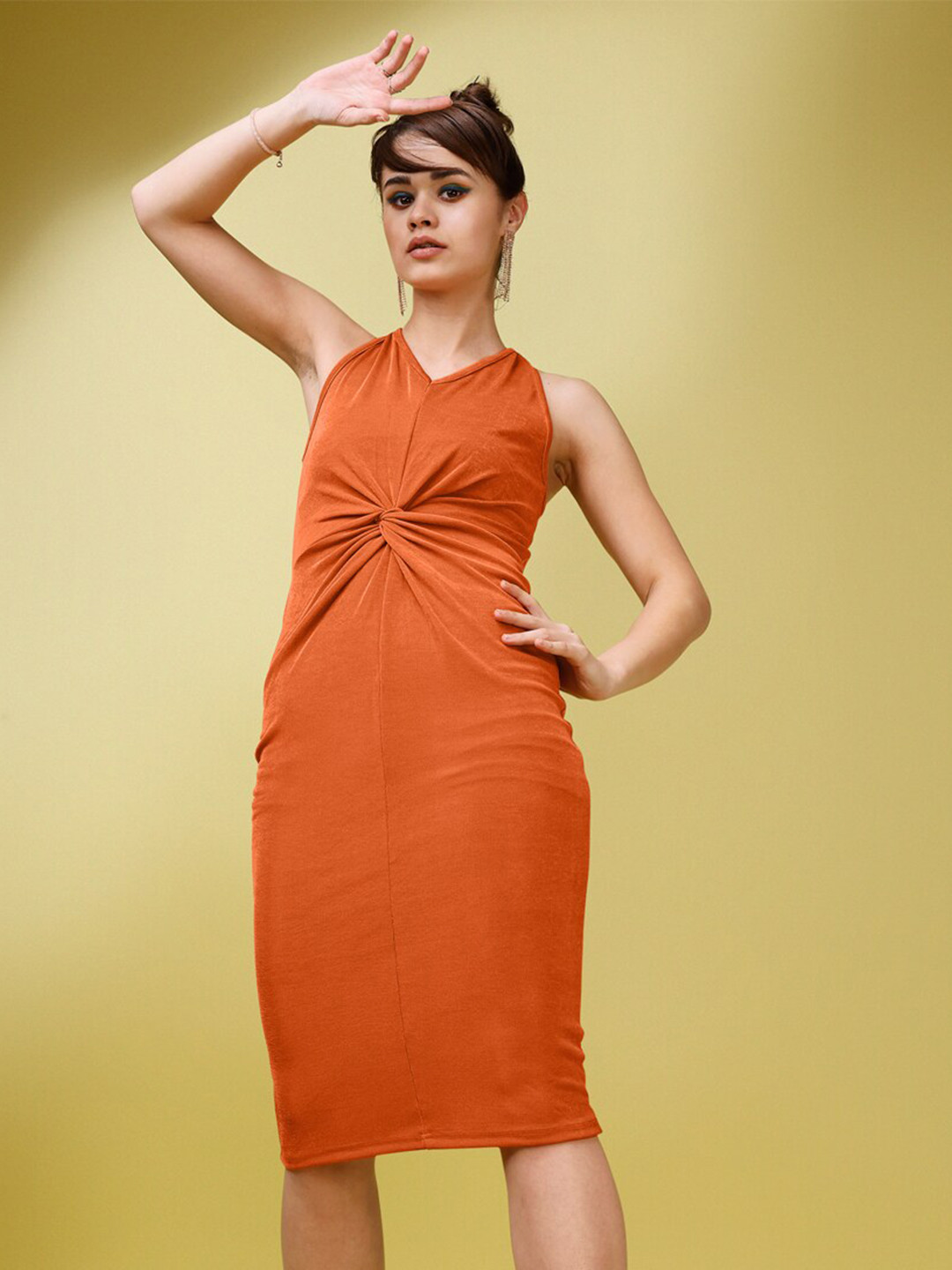 

PURVAJA Twisted Detail Sheath Dress, Orange