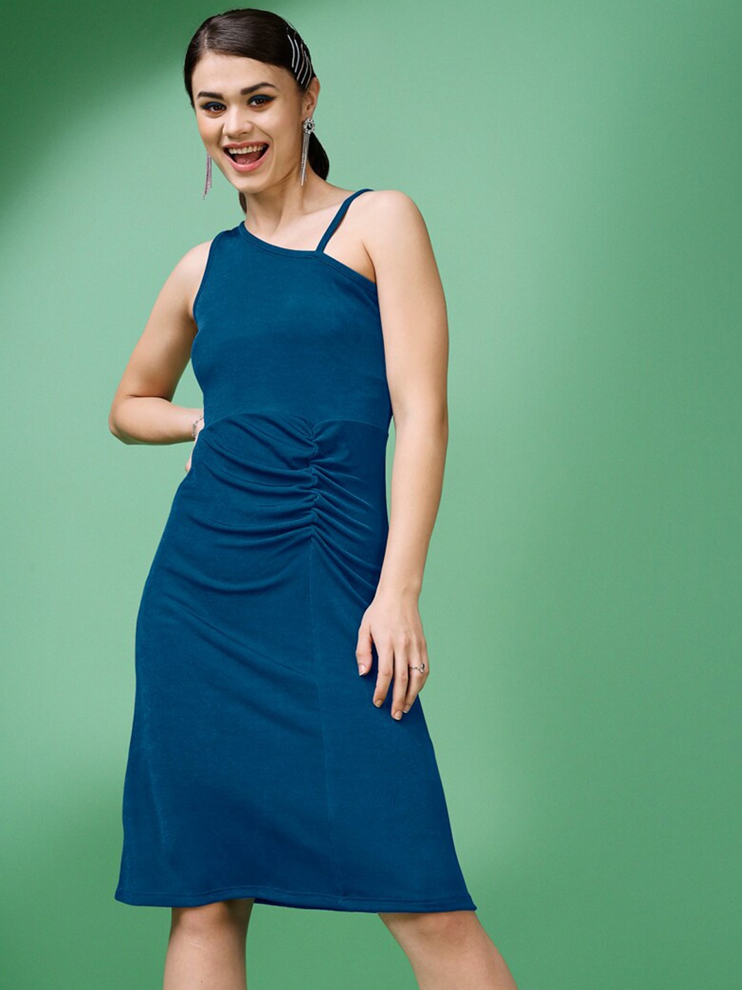

PURVAJA One Shoulder Ruched Sheath Dress, Blue