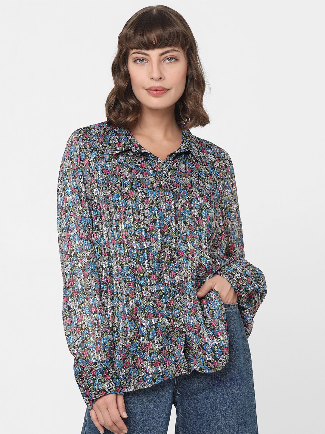 

VERO MODA CURVE Floral Printed Casual Shirt, Black