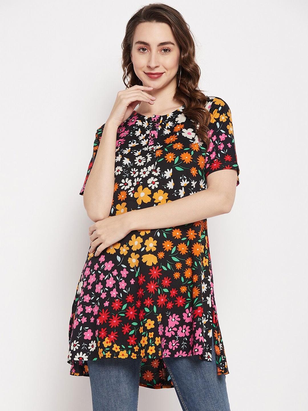 

BAESD Floral Printed Tunic, Black