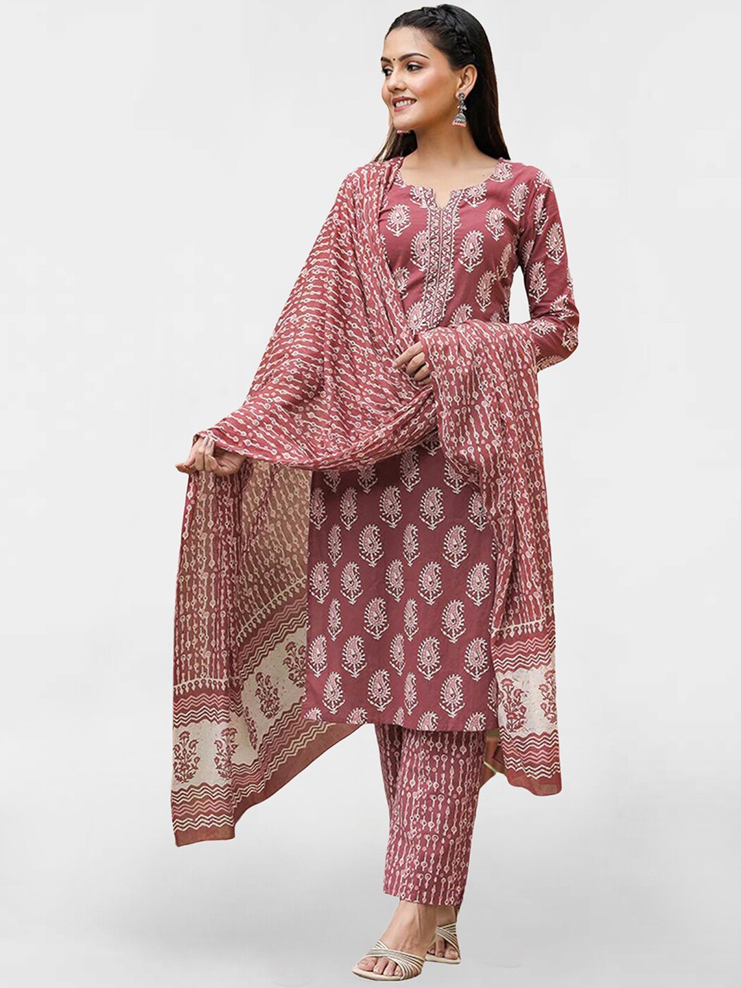 

KALINI Ethnic Motifs Printed Regular Kurta with Trousers & Dupatta, Pink