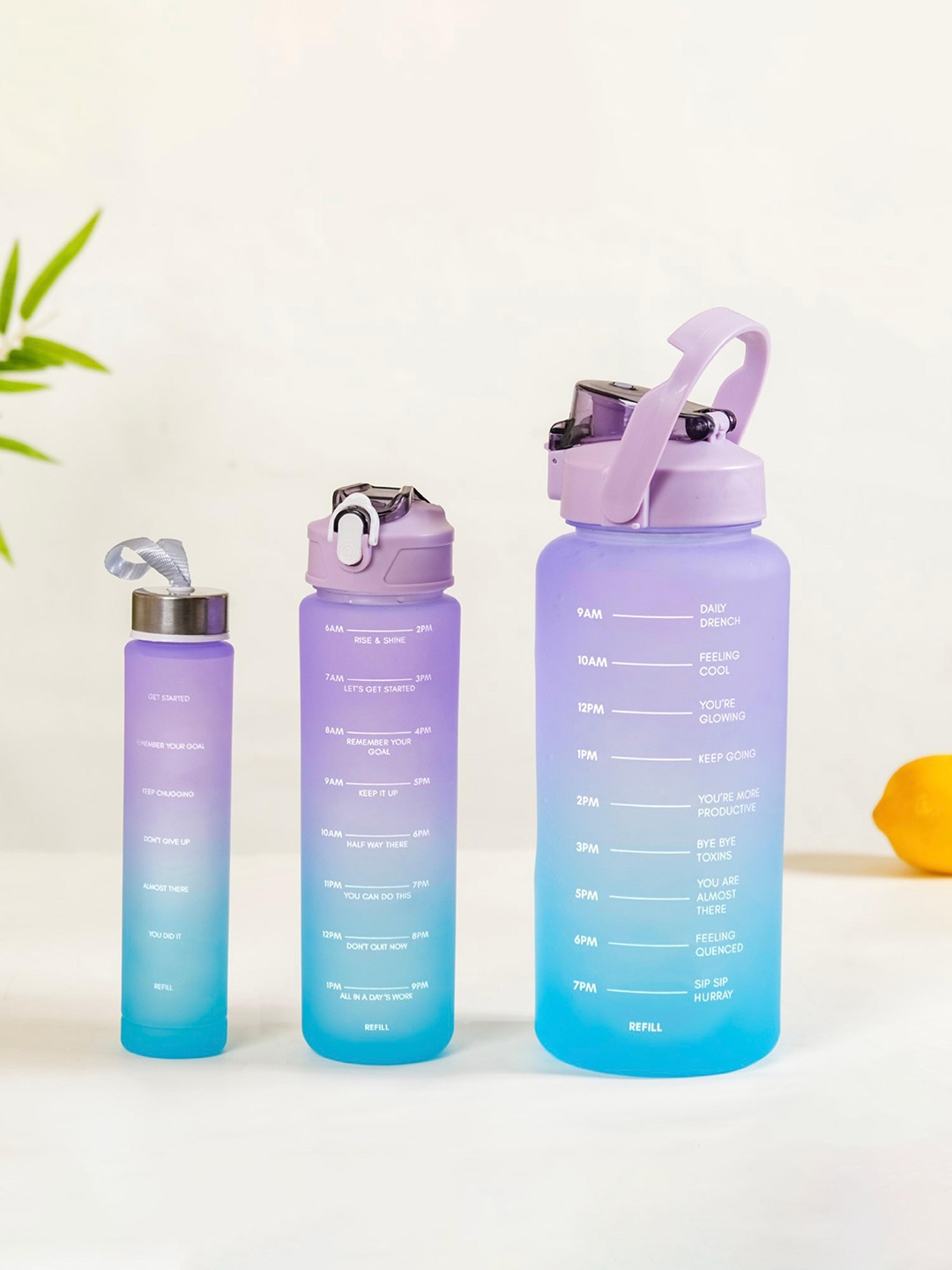 

Nestasia Lavender Coloured & Blue 3 Pieces Printed Time Marker Toxin-free Water Bottles