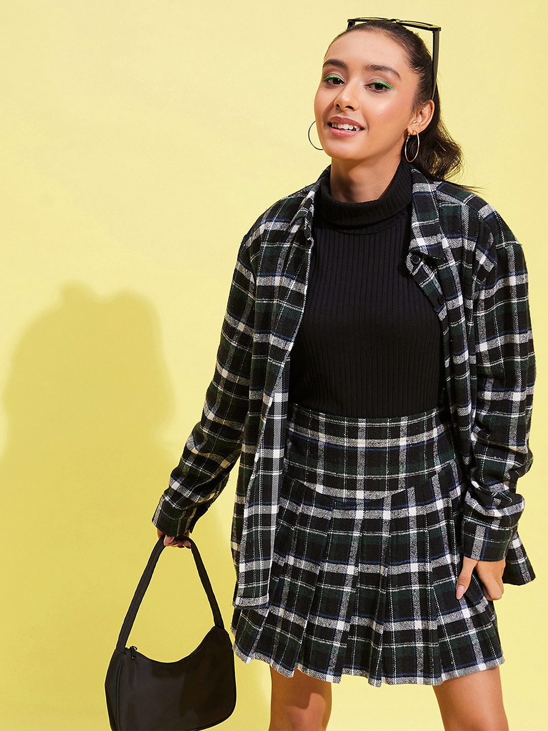 

Noh.Voh - SASSAFRAS Kids Girls Black Tartan Checked Pure Cotton Oversized Casual Shirt