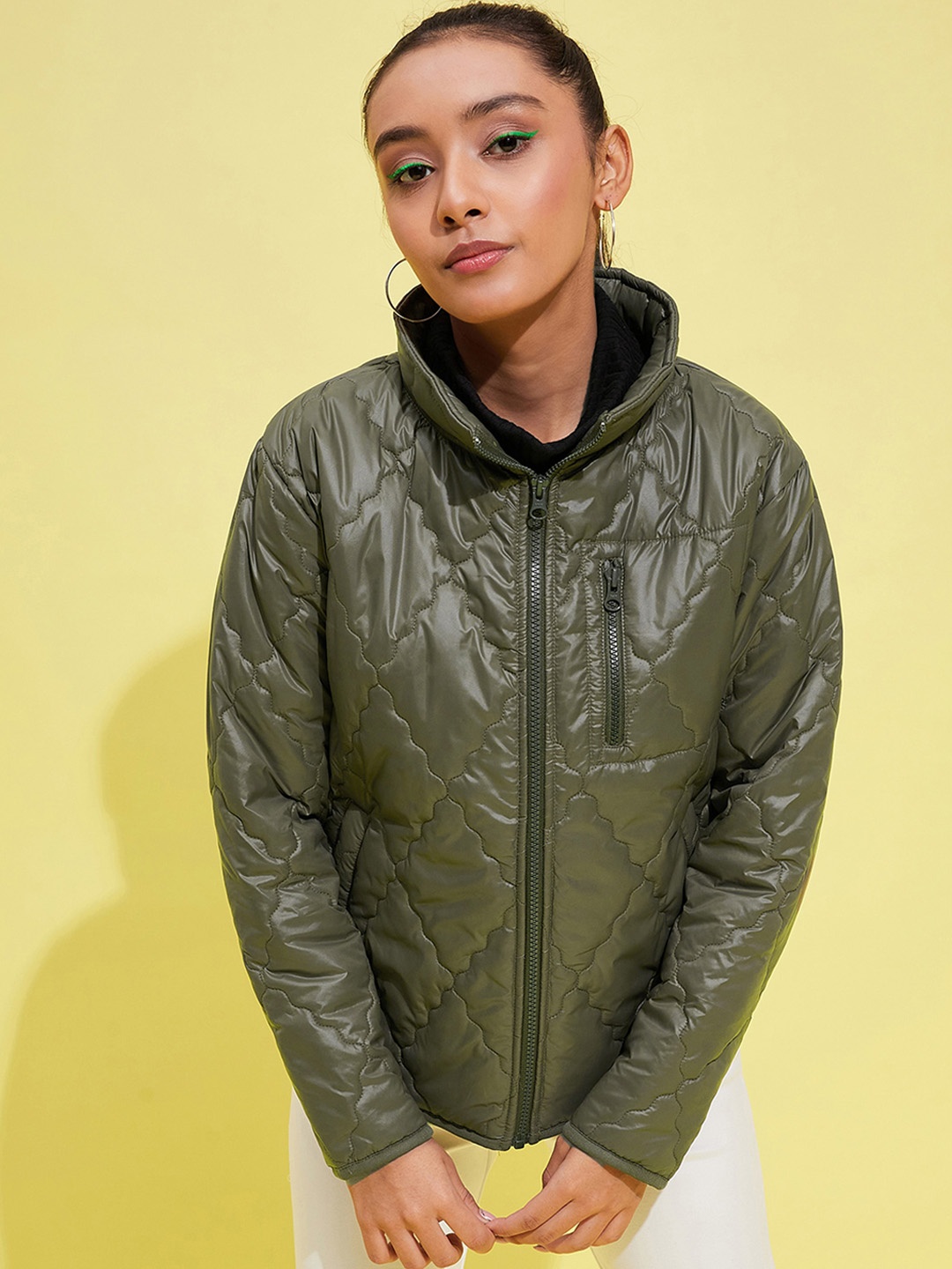 

Noh.Voh - SASSAFRAS Kids Girls Stand Collar Quilted Jacket, Olive