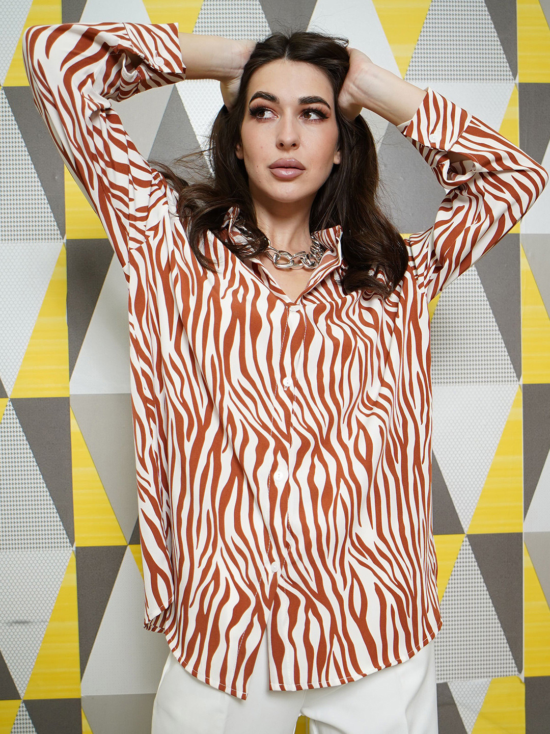 

StyleAsh Zebra Printed Oversized Casual Shirt, Rust