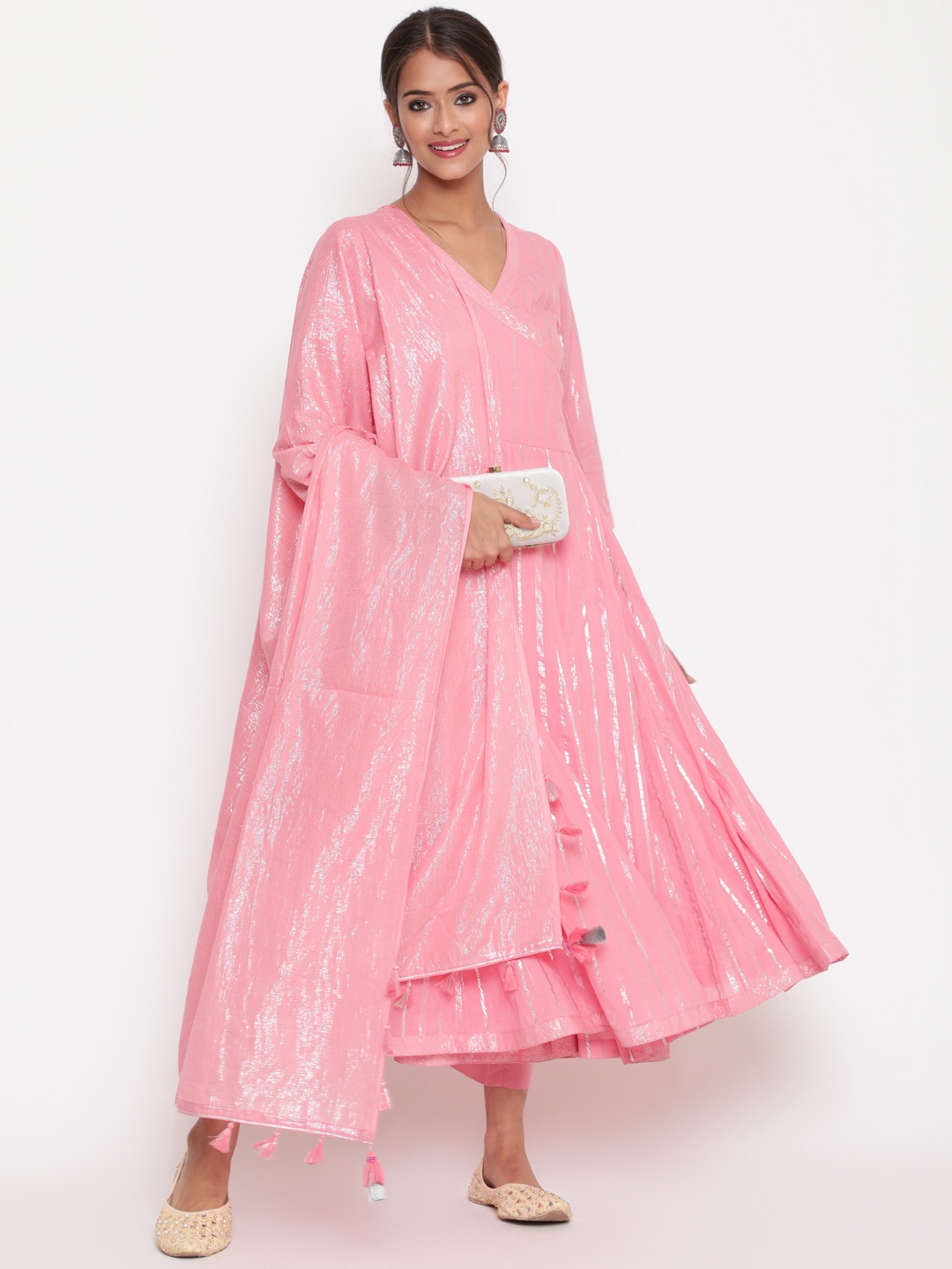 

SAVI Cotton Lurex Kurta With Dupatta, Pink