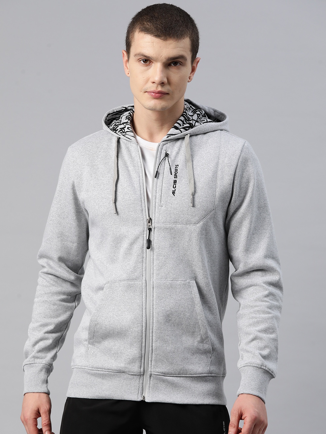 

Alcis Men Solid Hooded Sporty Jacket, Grey melange