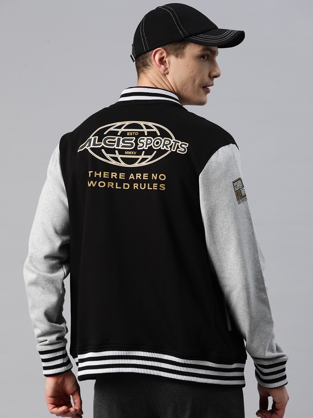 

Alcis Men Typography Printed Varsity Jacket, Black
