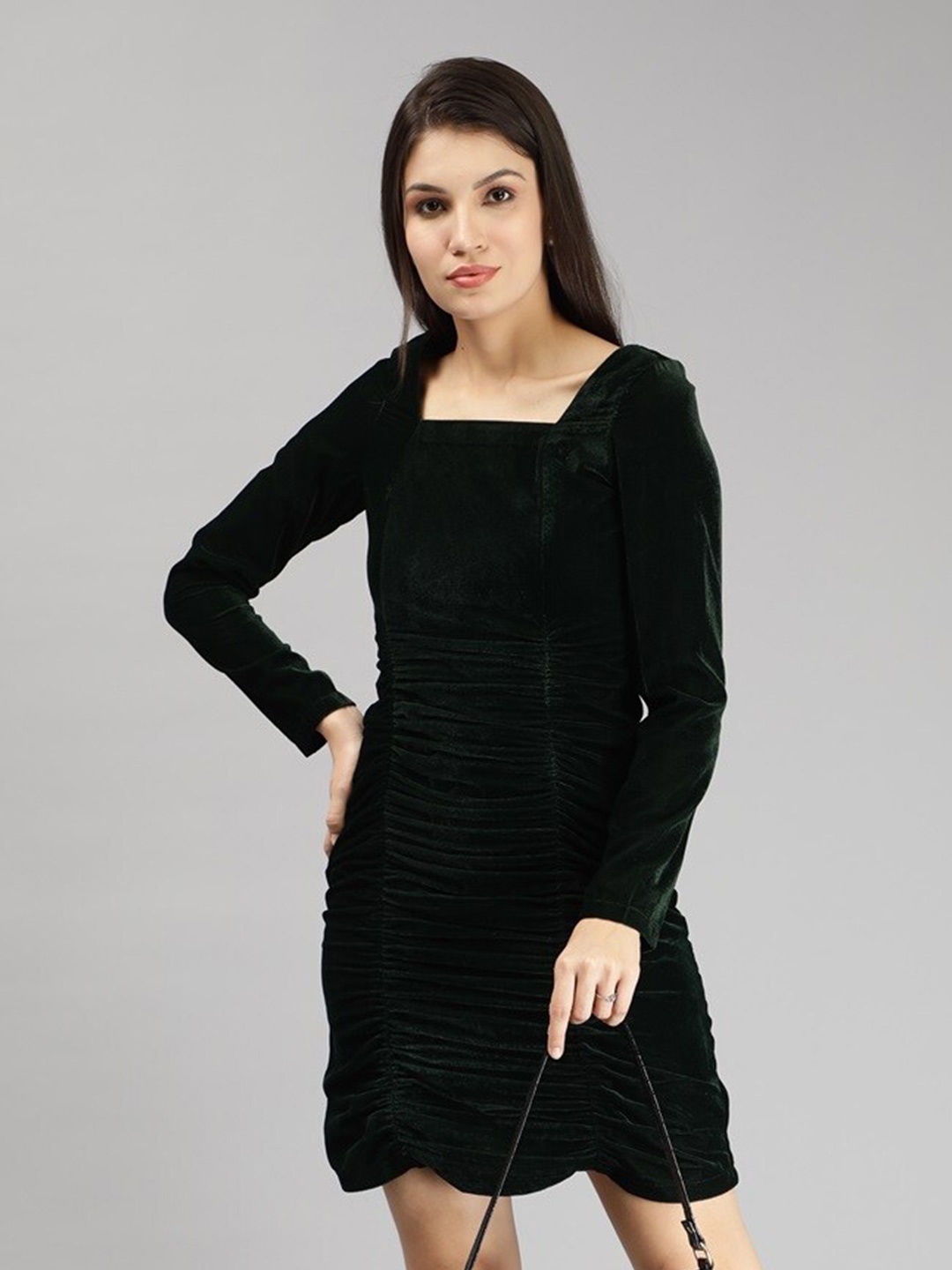 

Miga by Shaberry Square Neck A-Line Dress, Green