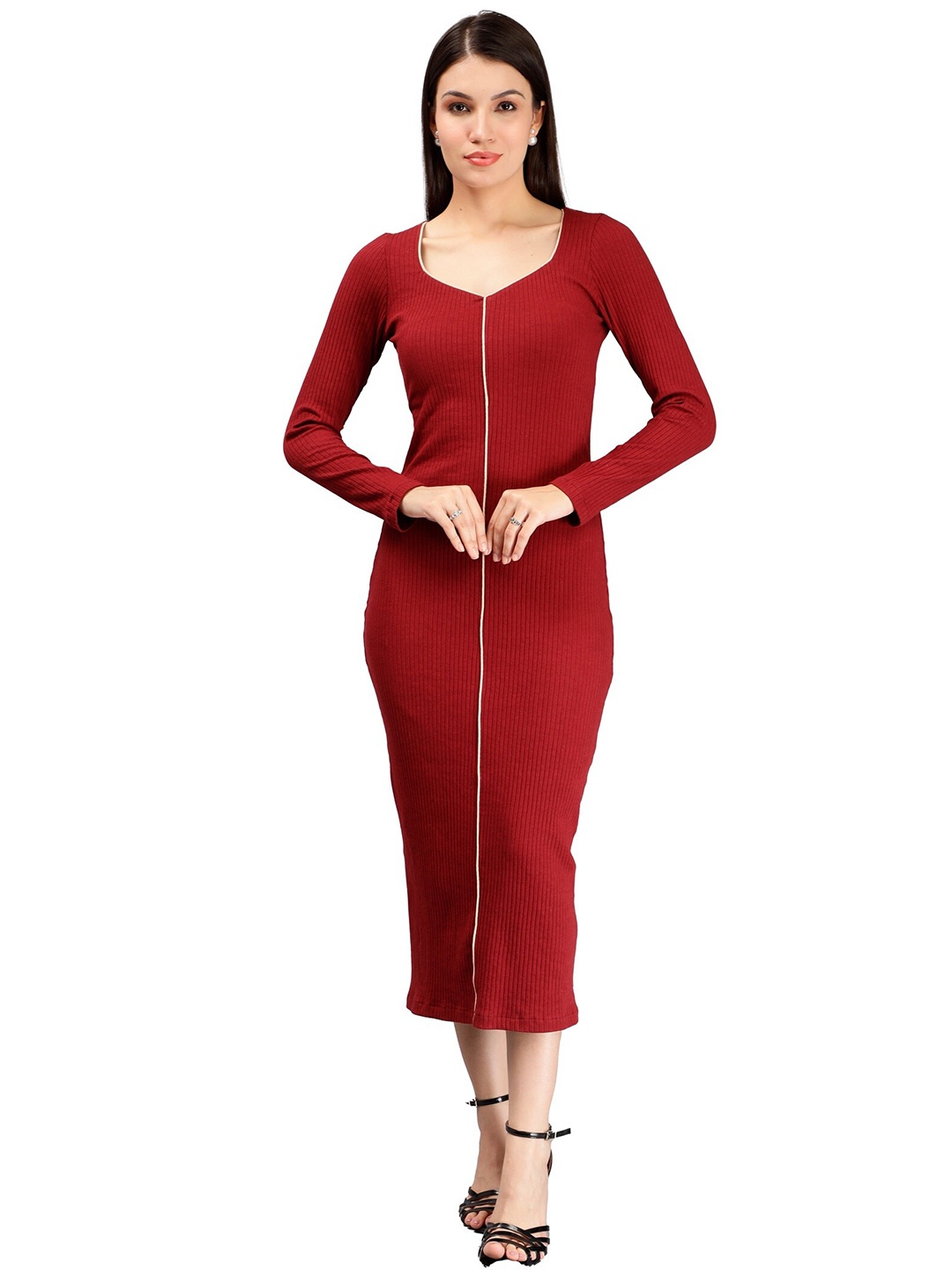 

Miga by Shaberry Sweetheart Neck Bodycon Midi Dress, Maroon