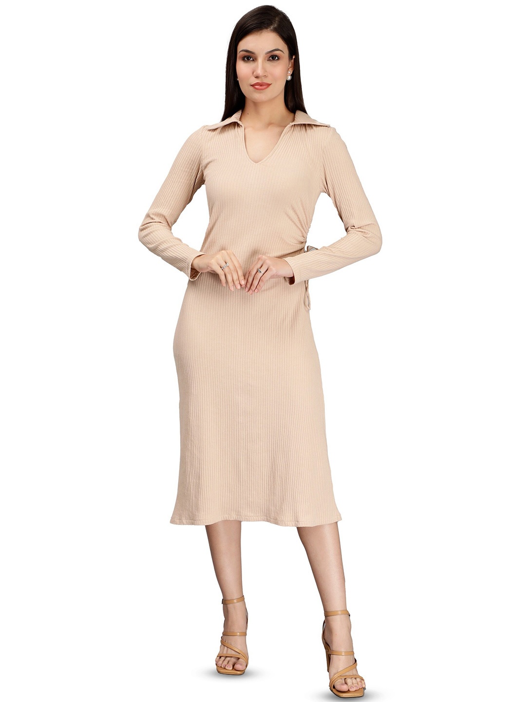 

Miga by Shaberry Striped Sheath Dress, Beige