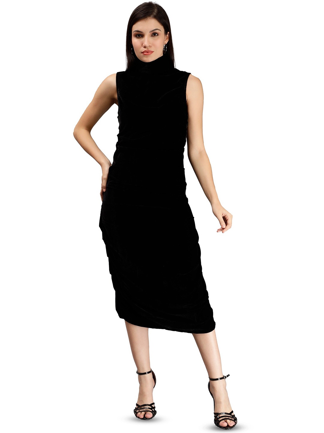 

Miga by Shaberry Mock Neck Sheath Midi Dress, Black