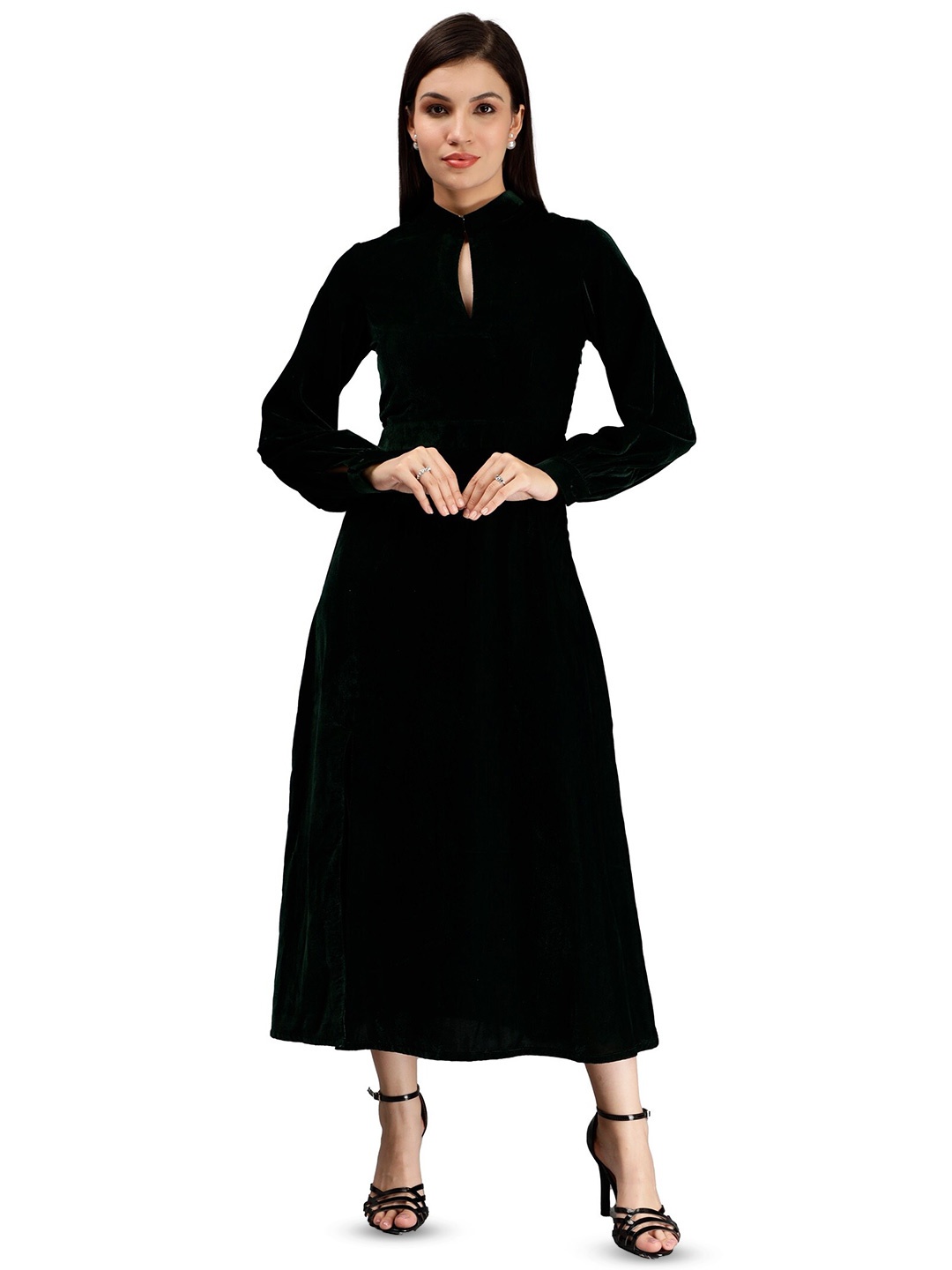 

Miga by Shaberry Choker Neck A-Line Midi Dress, Green