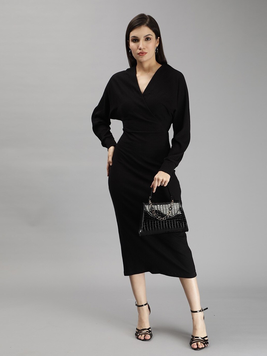 

Miga by Shaberry V-Neck Sheath Midi Dress, Black