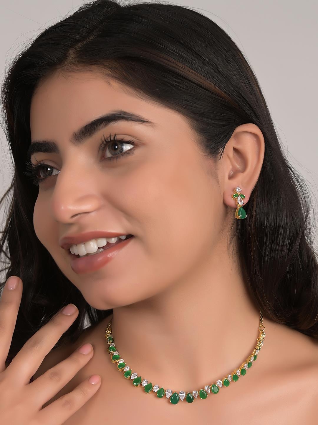 

RATNAVALI JEWELS Gold-Plated AD-Studded Jewellery Set