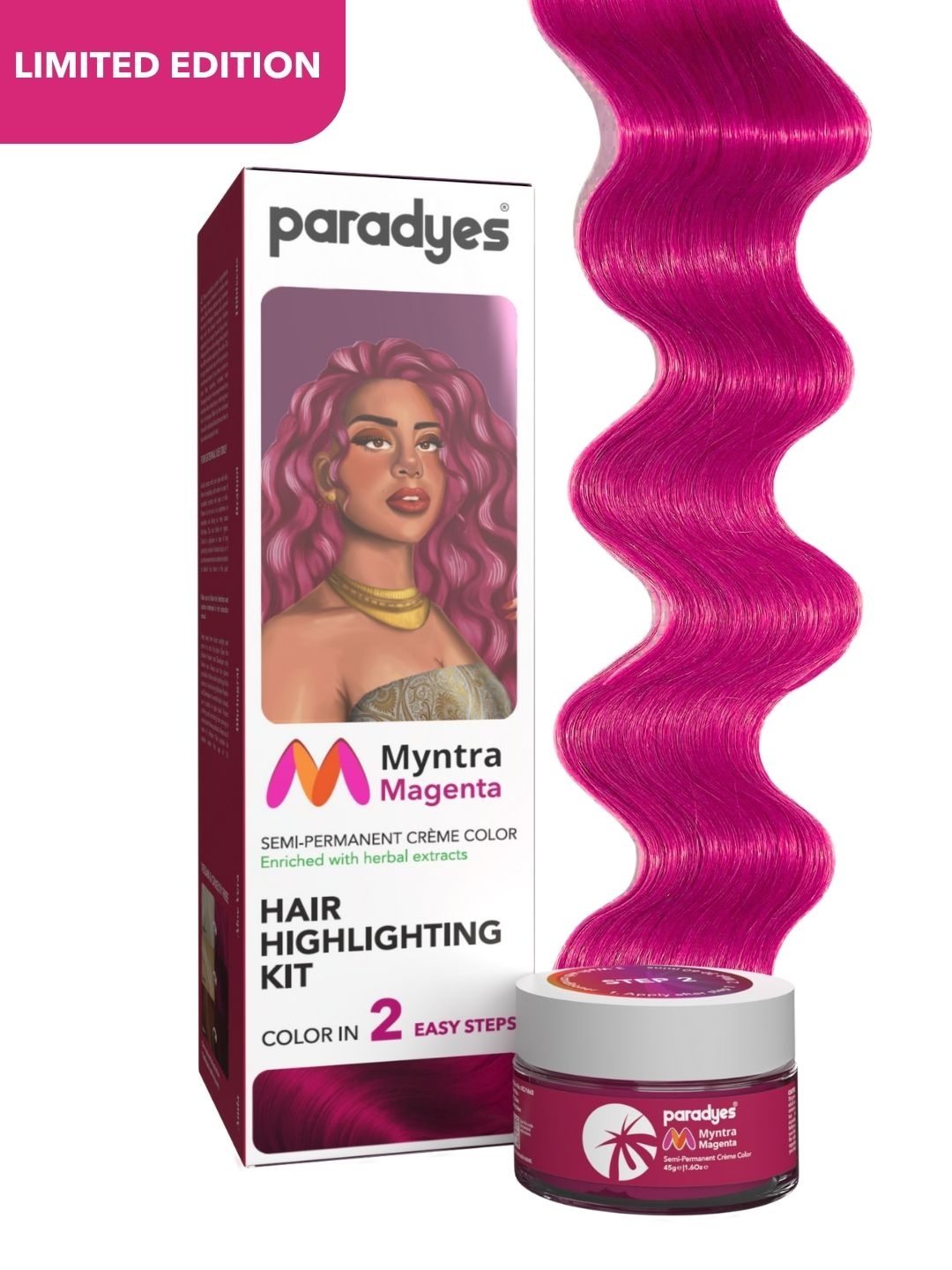 

Paradyes Myntra Semi Permanent Creme Hair Color Highlighting Kit - 100g - Magenta