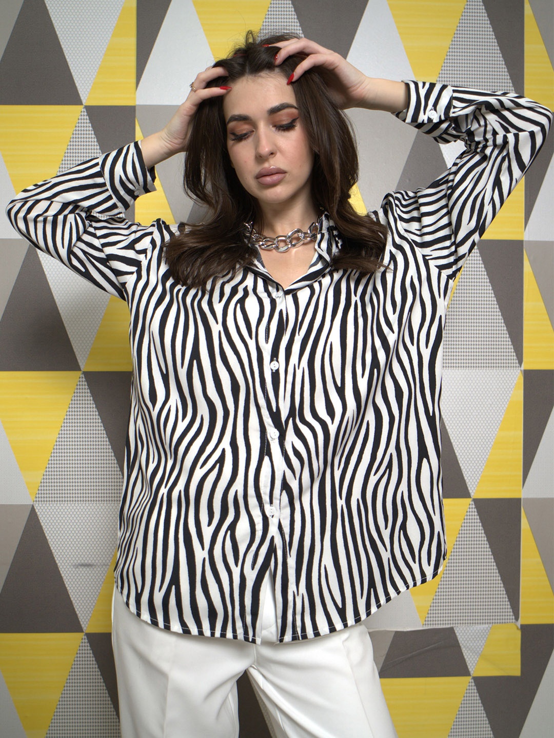 

StyleAsh Zebra Printed Oversized Casual Shirt, Black