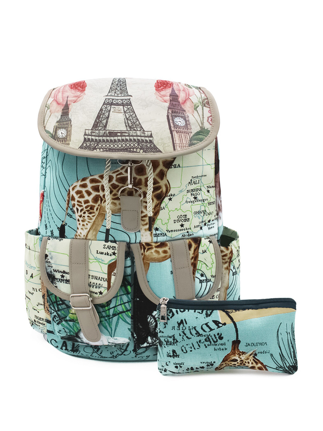 

JENNA Graphic Printed Backpack, Turquoise blue