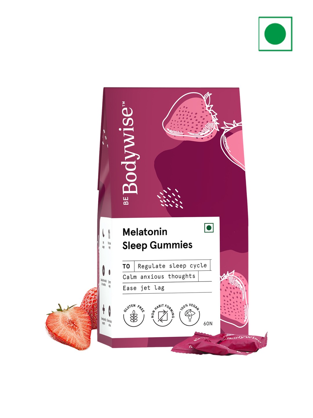 

Be Bodywise Melatonin Sleep Gummies To Regulate Sleep Cycle - 60 Gummies, Pink