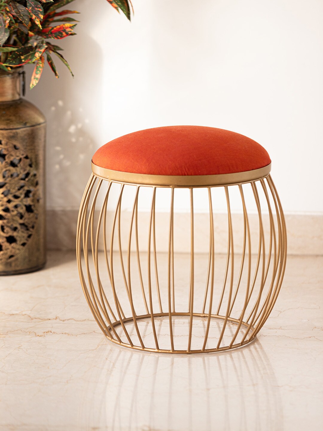 

ExclusiveLane Orange-Coloured Cotton & Iron Ottoman