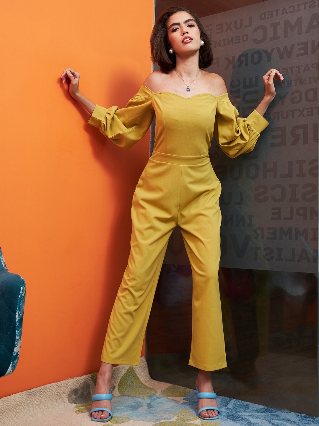 

Athena Yellow Off-Shoulder Basic Jumpsuit