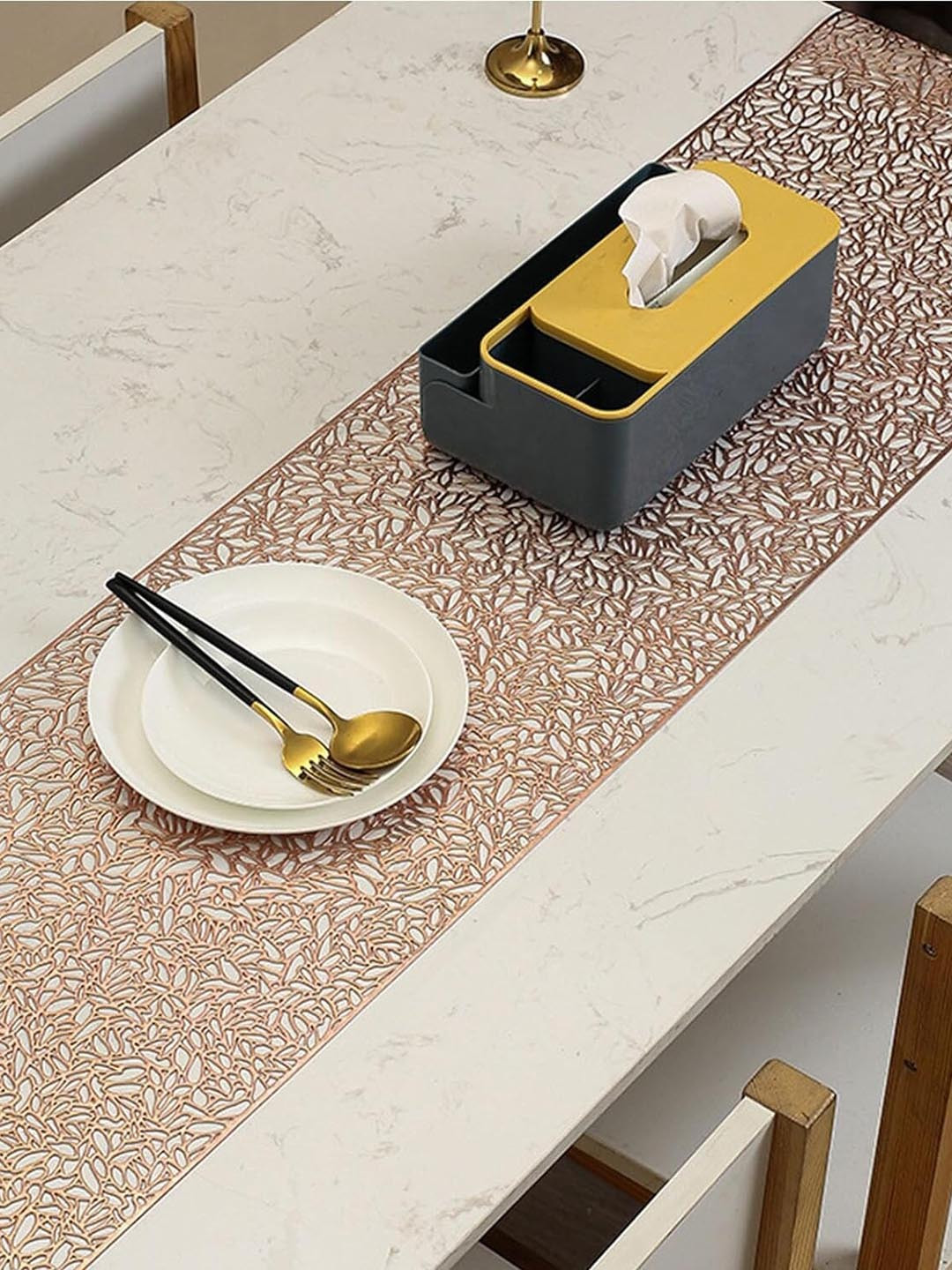 

Dakshya Industries Beige Geometric Table Runner, Copper