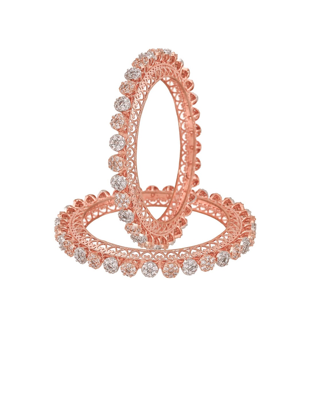 

RATNAVALI JEWELS Set Of 2 Rose Gold-Plated AD-Studded Bangles