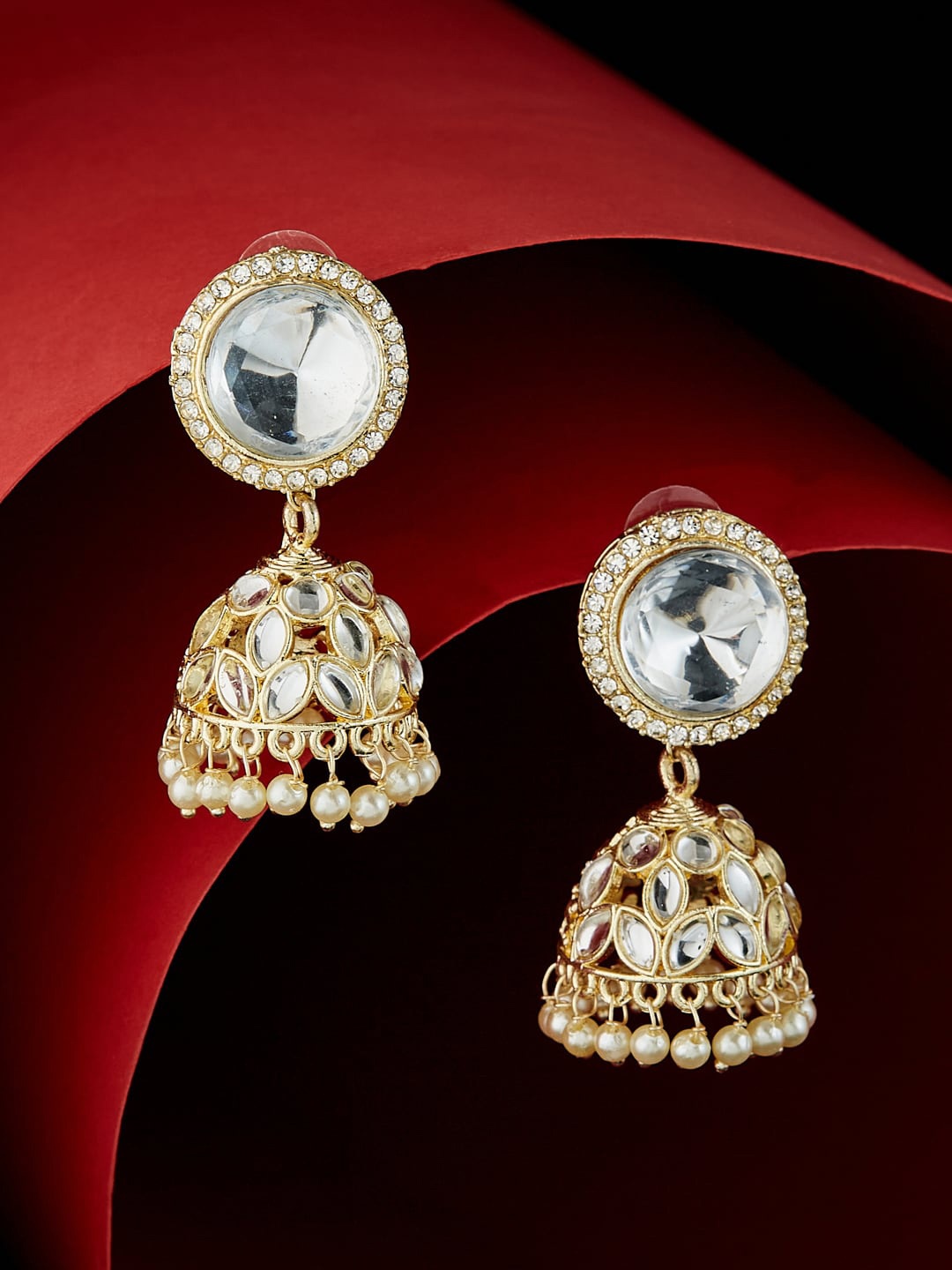 

ATIBELLE Gold-Plated Kundan-Studded Dome Shaped Jhumkas