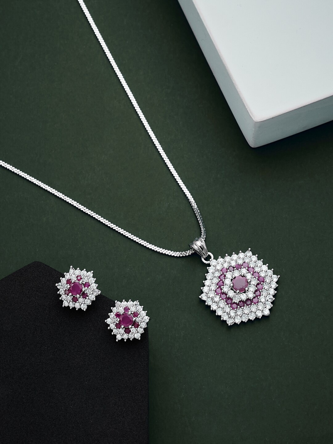 

ATIBELLE Silver-Plated CZ Studded Jewellery Set
