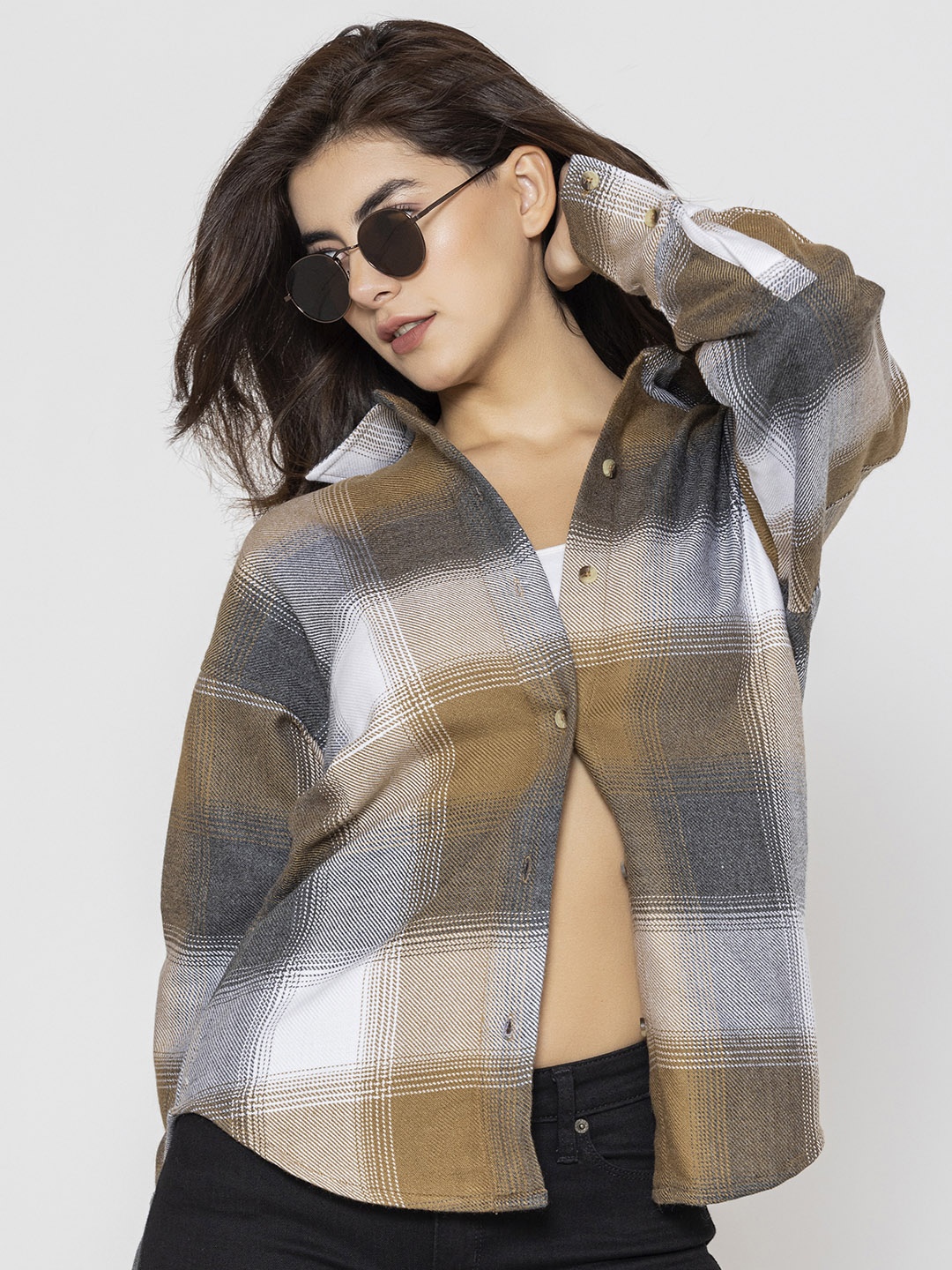 

Lounge Dreams Woolen Checked Acrylic Casual Shirt, Brown