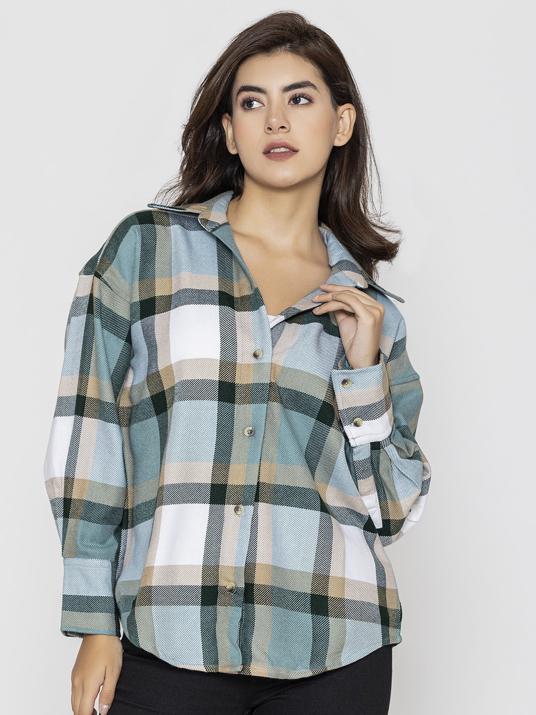 

Lounge Dreams Woolen Checked Acrylic Casual Shirt, Green