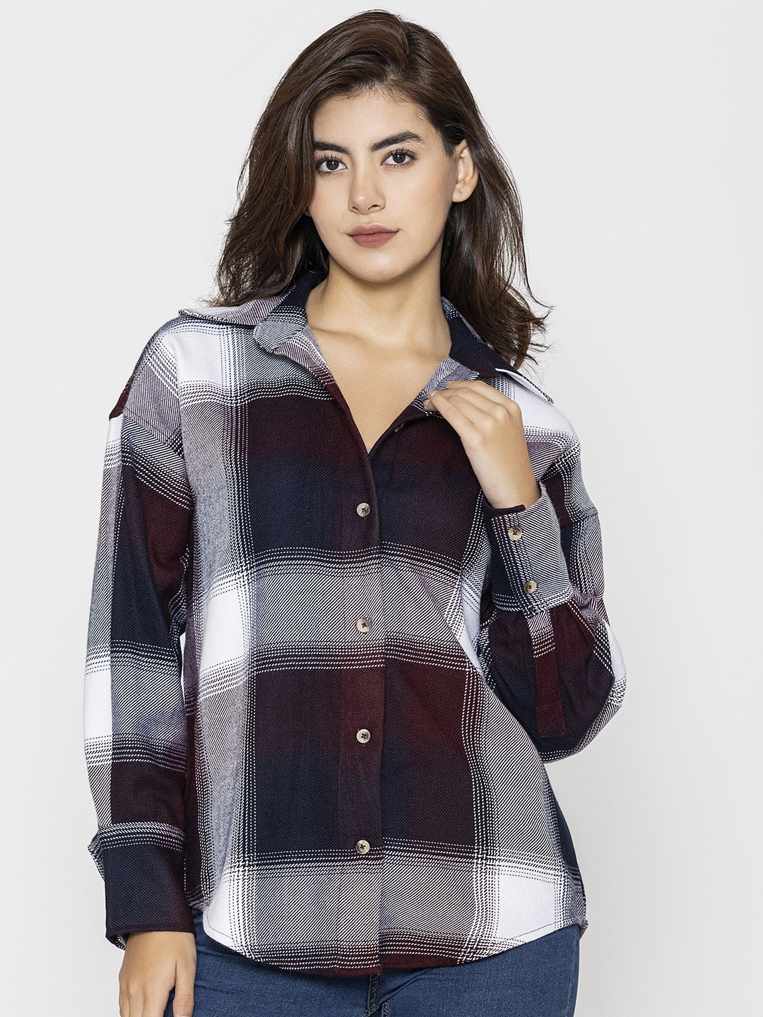 

Lounge Dreams Woolen Checked Acrylic Casual Shirt, Burgundy