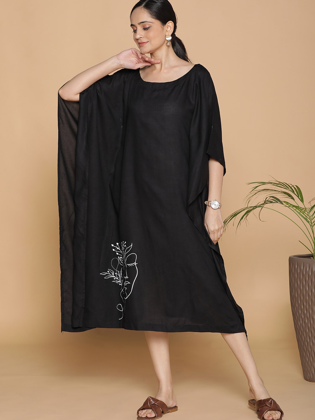 

LetsDressUp Graphic Printed Kaftan Dress, Black