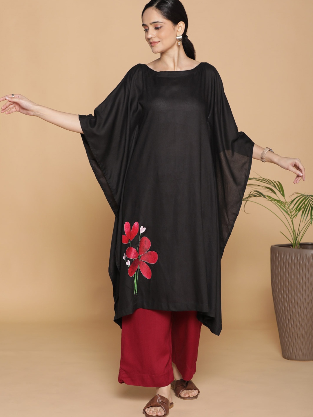 

LetsDressUp Floral Printed Kaftan Dress, Black
