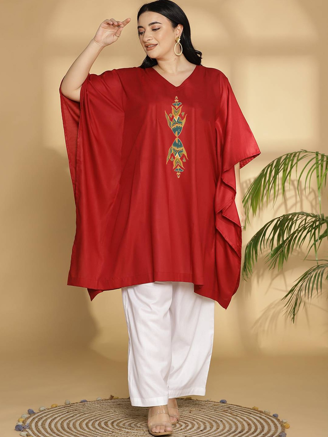 

LetsDressUp Ethnic Motifs Printed Kaftan Kurta, Maroon