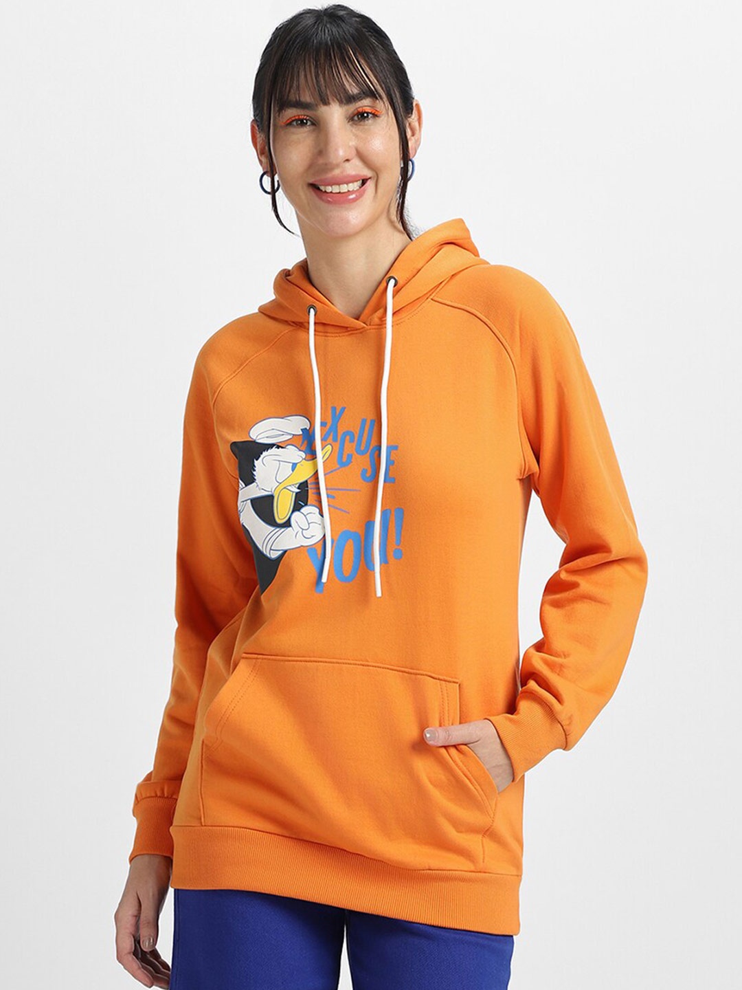 

JUNEBERRY Disney Donald Duck Printed Hooded Fleece Sweatshirt, Orange