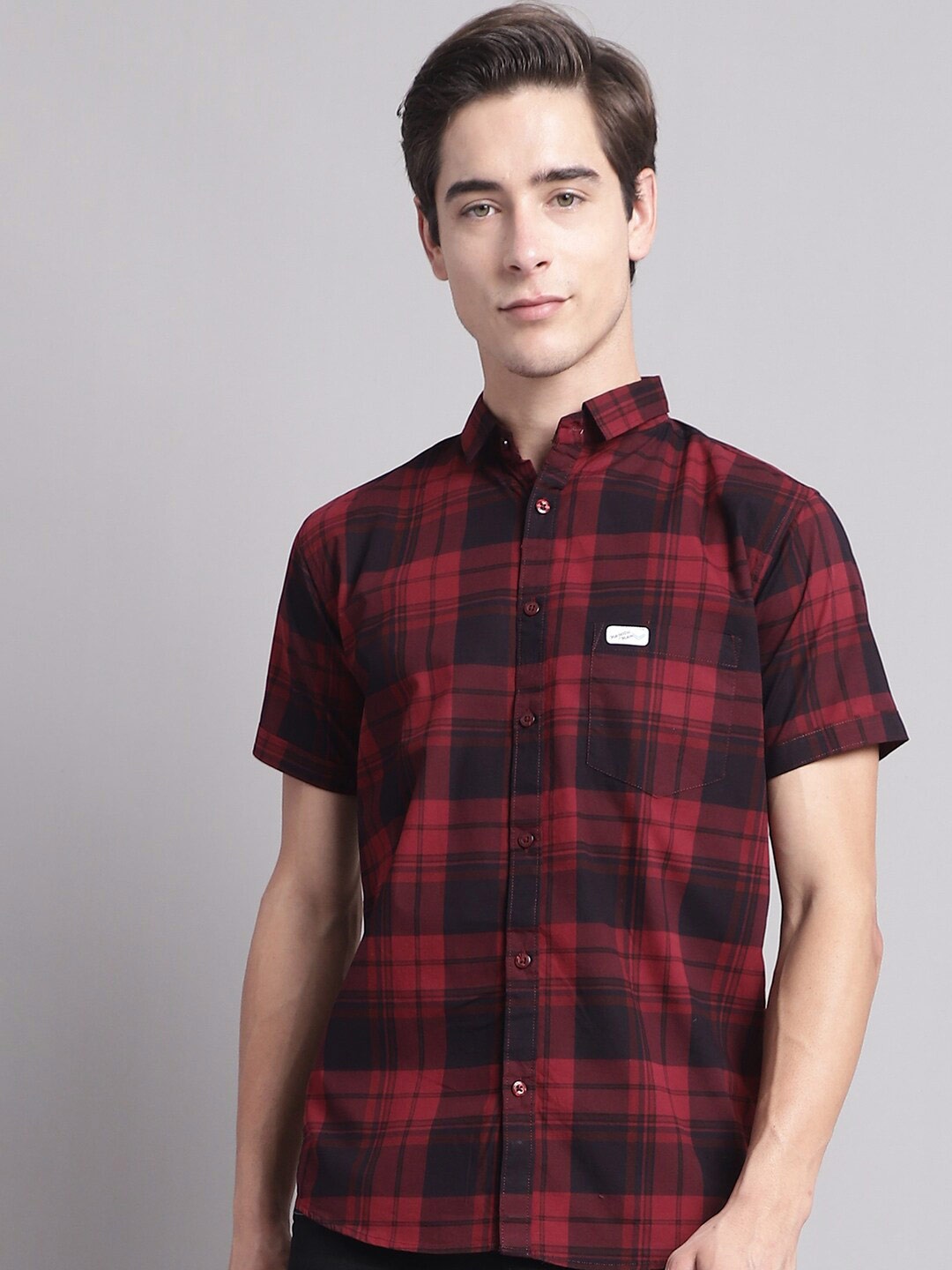 

Majestic Man Classic Slim Fit Tartan Checked Pure Cotton Casual Shirt, Maroon