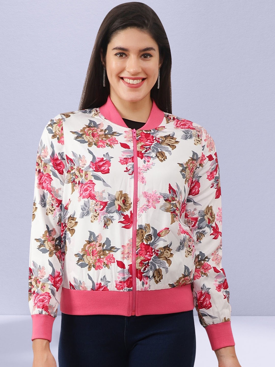 

NUEVOSDAMAS Floral Printed Bomber Jacket, White