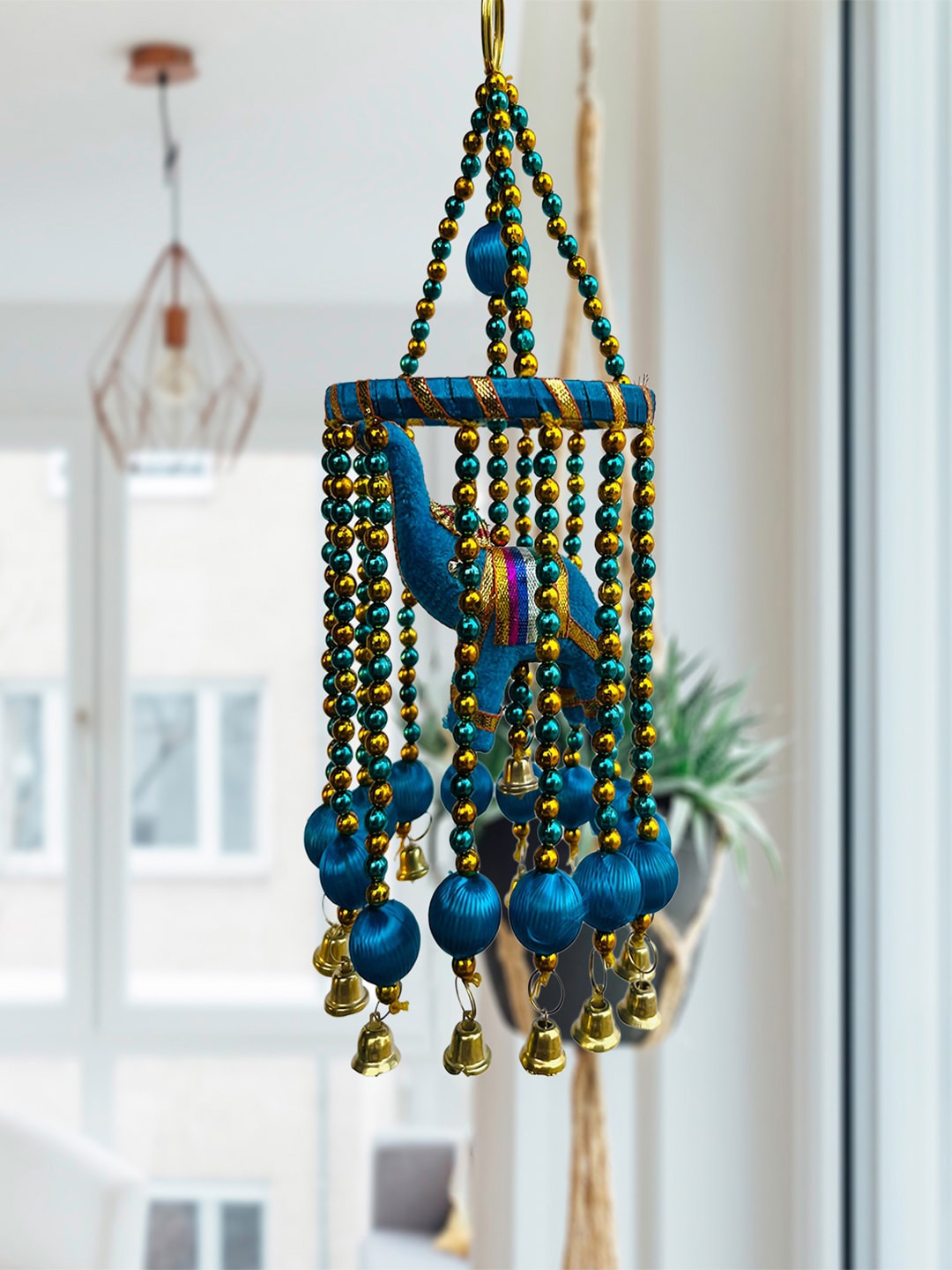 Kuber Industries Teal Beaded Hanging Latkan Wall Hanging Decor